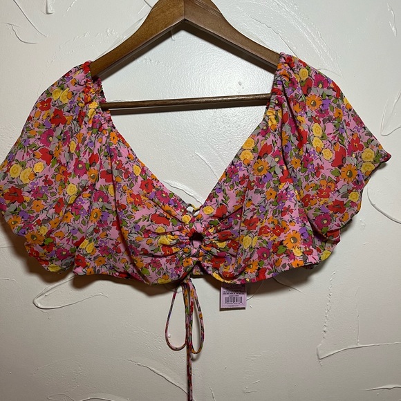 Wild Fable Puff Short Sleeve Sweetheart Neck Tiny Top SZ XL - Picture 2 of 9